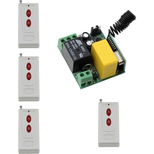 AC 220V 1CH RF Relay Wireless Remote Control Switch System Remote Receiver + 4Pcs A B Buttons Remote Controller 315Mhz/433Mhz