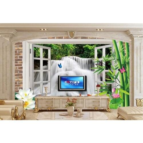 Large murals,Creative stereoscopic windows outdoor waterfall 3D Wallpaper,living room sofa TV wall bedroom modern wallpaper