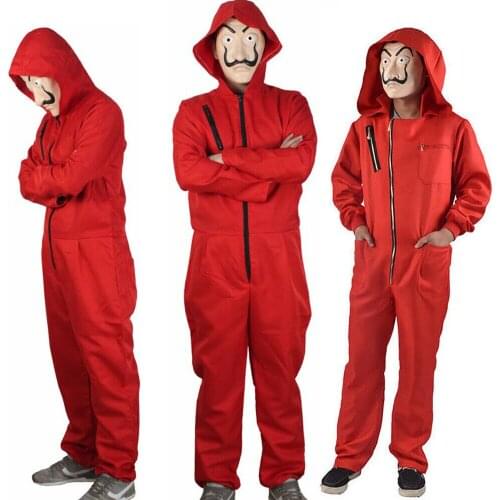 Salvador Dali Money Heist The House of Paper La Casa De Papel Halloween Red Jumpsuit Playsuit Romper Mask Cosplay Costume