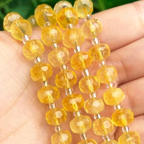 8*6mm Faceted Yellow Citrines Gem Stone Beads Column Shape Natural Loose Beads for Jewelry Making DIY Bracelet Accessories 7.5