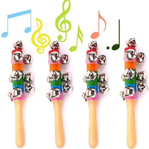Rattle Bed Kids Toys Colorful Wooden Rattle Stick Hand Rainbow Bell Shaker Baby Music Instrument Toy Developmenta