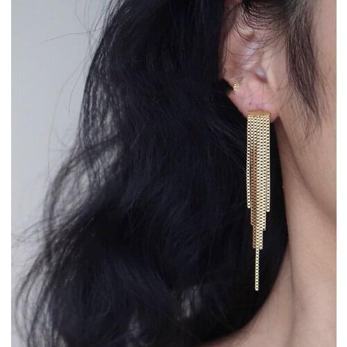 Gold chain tassel danglng long earring for women stainless steel korean nightclub party earring fashion