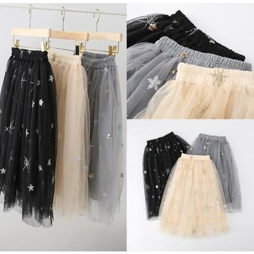 Girls Stars Long Skirts 2021 Kids Fluffy Ball Gown TuTu Sequin skirts Skirt Baby Girl Princess Dance Party Luxury Skirt