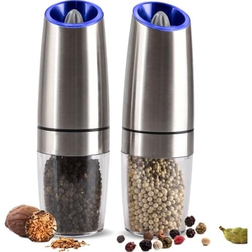 Salt and Pepper Grinder Set Electric Pepper Mill Gravity Induction Tilting Automatic Start Adjustable Spices Shaker (2pcs)