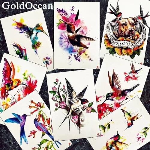Flash Birds Hummingbird Tattoo Stickers Women Chest Swallow Neck Fake Tattoos Temporary Girls Arm Flower Waterproof Tatoos Paste