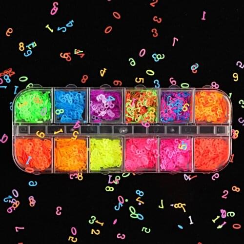 Fluorescence Arabic Numerals Nail Glitter 3D Flakes Slices Spangle For Manicure Design Art Accessories Decorations