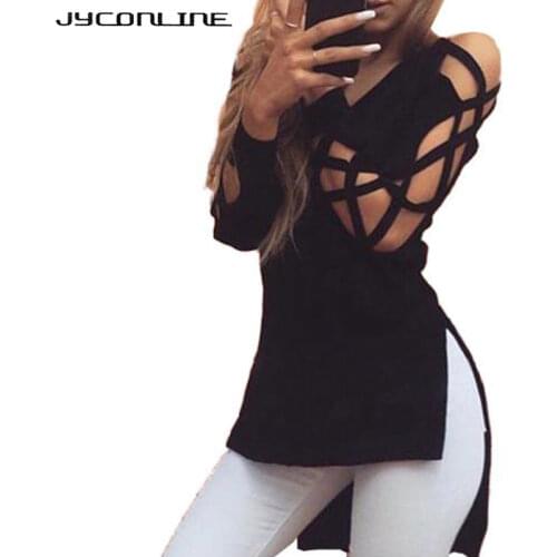 JYConline Autumn Harajuku Sexy T-shirts Women T Shirt Hollow Out Long Sleeve T-shirts For Women Tops Tee Shirts Femme Blusas