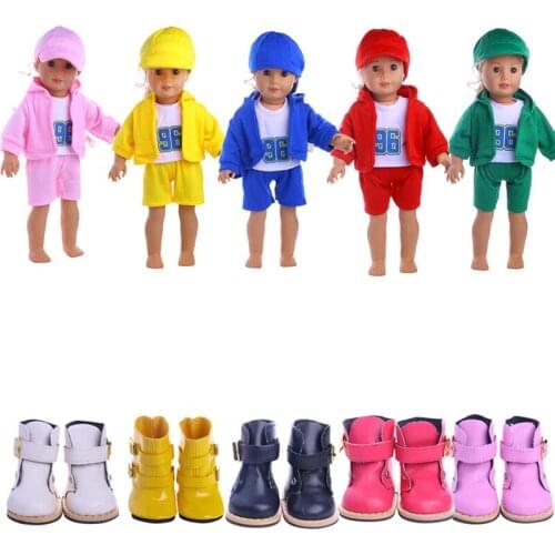 Doll Clothes suit set Fit 18inch Girl Jackets + Vest+Pants+Hat Doll Suit Sport Clothes Set for Children GiftAnd Five Shoes