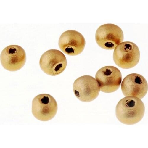 50pcs 10x9mm Gold Color Round Wooden Beads Wood Findings DIY Crafts Kids Toys Spacer Beading Bead Jewelry Making DIY