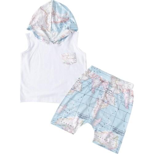 2021 Toddlers Summer Boys Summer Casual Outfits Suits, Pocket Hooded Sleeveless T-shirt Vest and Short Pant 2 Piece Sets