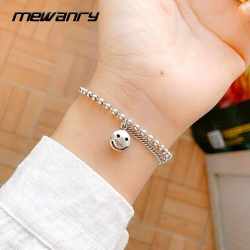 Mewanry 925 Sterling Silver Couples Bracelet New Trend Vintage Punk Rock Stitching Beads Smiley Jewelry Birthday Gifts Wholesale