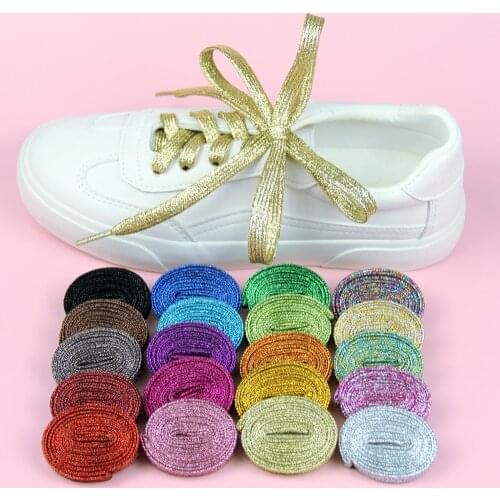 Fashion Shimmering Metallic Glitter Flat Shoelaces Sparkle Shiny Bootlaces for Canvas Sneakers Athletic Boots Shoes 110cm