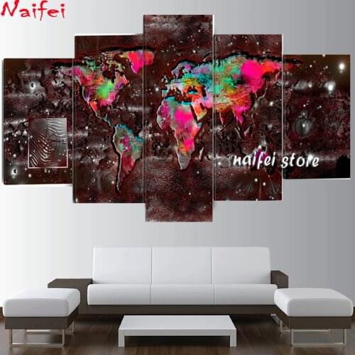 Multi-Picture Vintage Colorful World Map Diamond Embroidery 5pcs Abstract Full Round Square Drill 5d DIY Diamond Painting Mosaic