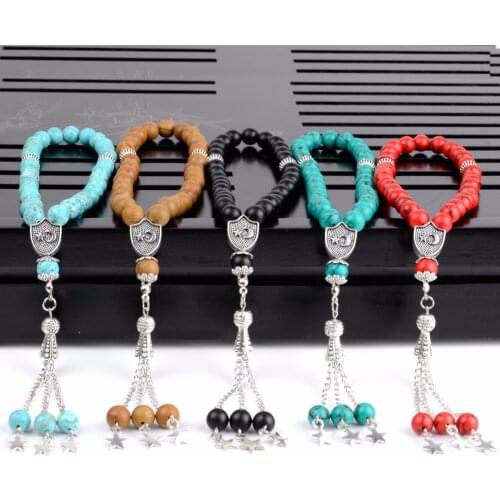 8mm Natural Stone Blue Turquoises 33 Prayer Beads Islamic Muslim Tasbih Allah Mohammed Rosary For Women Men Fashion Jewelry Gift