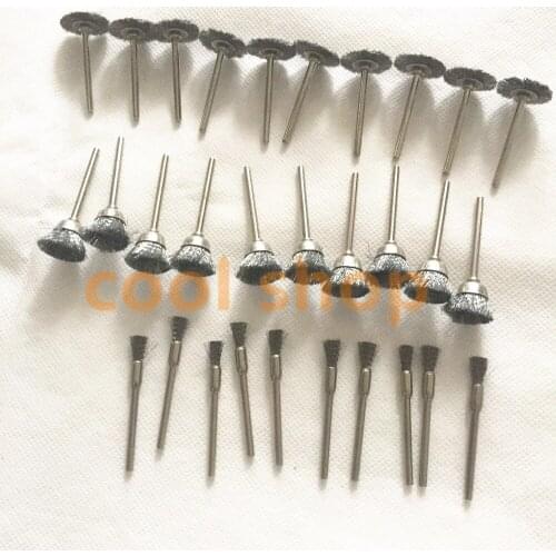 Fixmee 30Pcs Pieces Mini Wire Brush Wheel Cup Brass Steel Wire Brush Set 1/8" (3mm) Shank for Power Dremel Rotary Tools Polishin