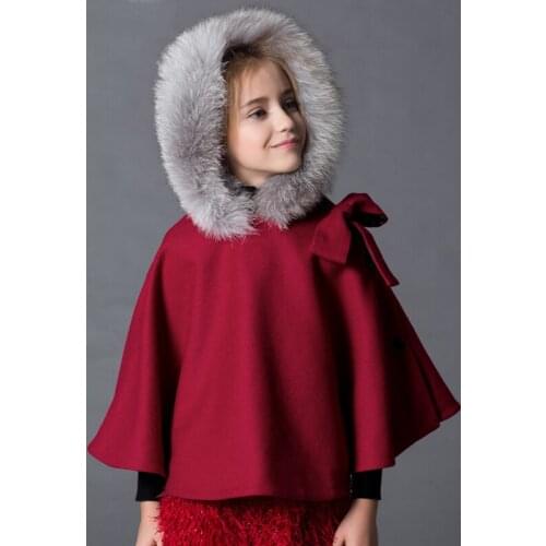 Girls Cape Cape coat big fur coat warm cloak real fur collar