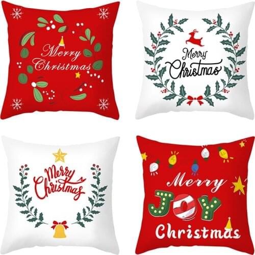 Merry Christmas Cushion Cover Red Merry Christmas Printed Decorative Pillows Sofa Home Bedroom Office Decoration Pillowcase