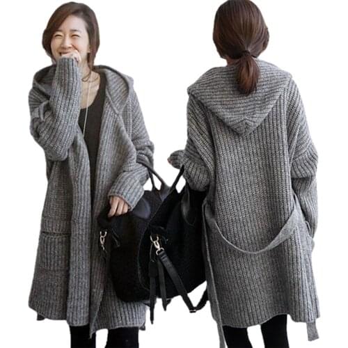 New Fashion Solid Long Cardigan Ladies 2020 Fall Casual Knitting Sweater Women Large Coat Jacket Winter Hooded Pockets Sweaters