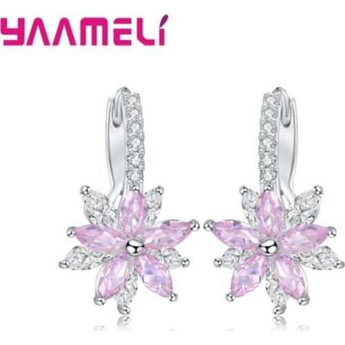 New Design Fashion Jewelry Elegant Flower Earrings Statement Colorful Cubic Zircon Earring For Girls 925 Sterling Silver Brincos