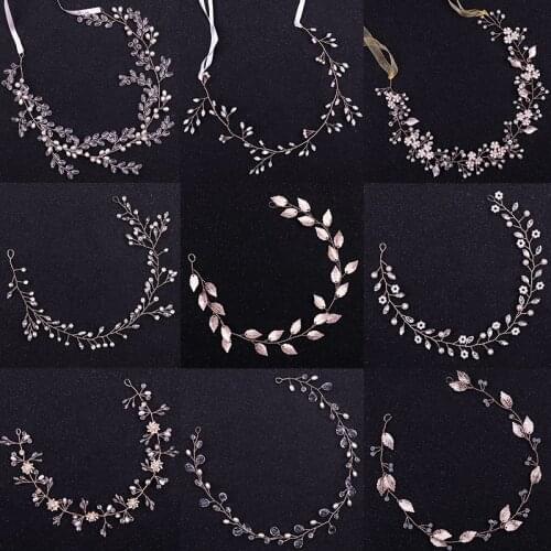 Rose Gold Tiara Headband Pearl Rhinestone Hair Jewelry For Women Bridal Hairbands Handmade Fashion Wedding Hair Accessories Gift