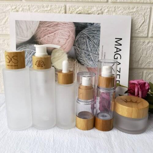 Wholesale 100g Containers Glass Empty Jars For Cosmetics With Bamboo Lid Body Cream Lip Gloss Makeup Packaging Jars