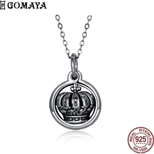 GOMAYA 925 Sterling Silver Necklaces Crown Unique Design Pendant Women Necklace Pretty Fine Jewelry Engagement Girlfriend Gift