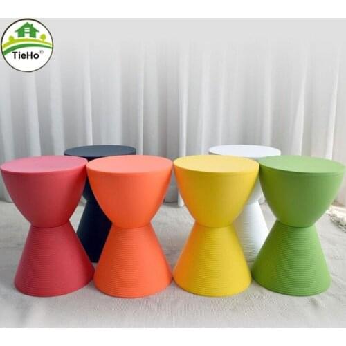 TieHo Plastic Stool Living Room Modern Casual Nordic Simple Fashion Round Hallway Ottoman Shoe Stool Support Weight 150kg