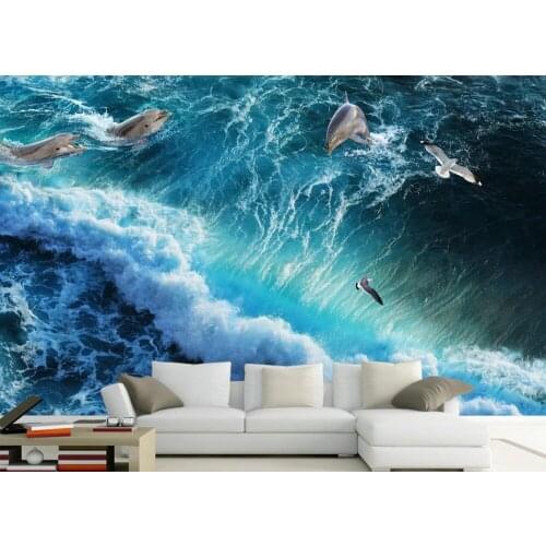 Custom 3d wallpaper Waves Dolphins living room sofa backdrop mural 3d wallpaper 3d customized wallpaper