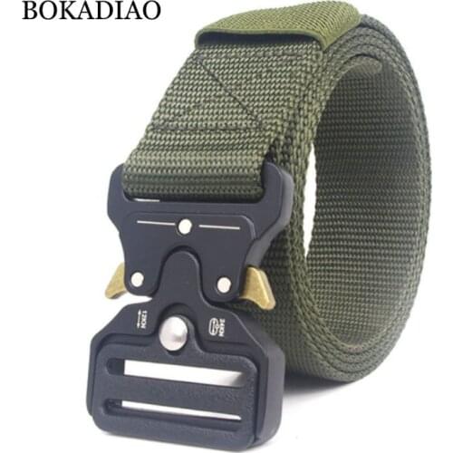 BOKADIAO men women canvas belt Quick release Metal buckle military nylon Training belt long size Army tactical belts strap male