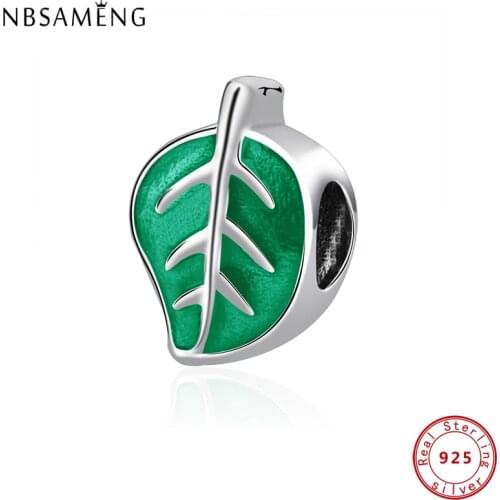 2019 Silver Classic 925 Sterling Silver Beads Green and Red leaves Charm Fit Original Bracelets Bangles Jewelry Charms