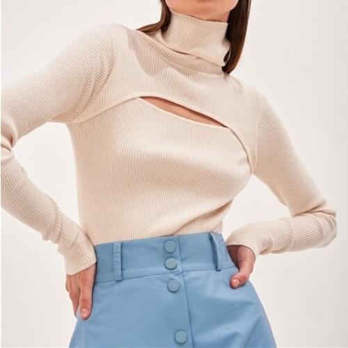 Sweaters Ribber Knitted Turtleneck Top Women Hollow Casual Long Sleeve Sweater Skinny Autumn Winter Slim Soft Warm Lady Pullover