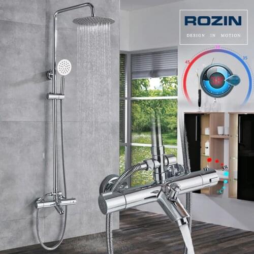 Thermostatic Shower Set Dual Handle Rainfall Bath Shower Mixers with Handshower Wall Mounted Chrome Shower Mixer Faucet