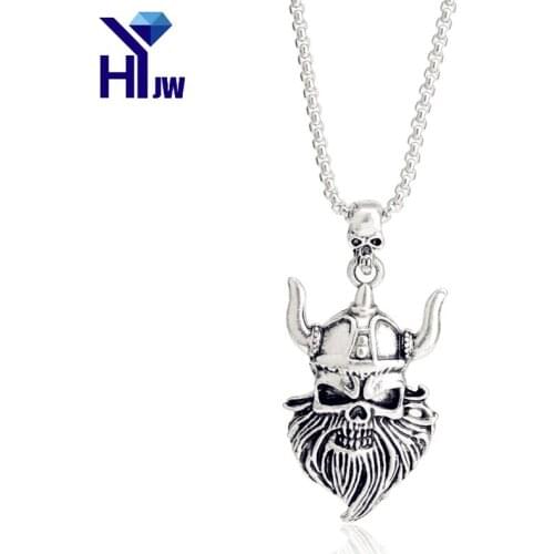 HEYu Jewelry Hip Hop Punk Rock Jewelry Bearded Viking Skull Mustache Head Pendant Link Chain Necklace