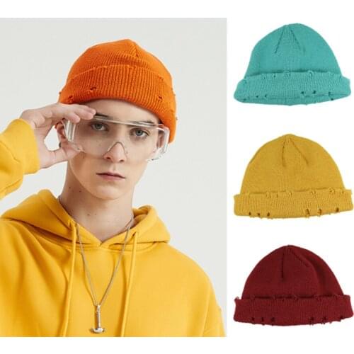 Men Hip Hop Hole Knitted Hats Multi-color Women Skullcap Sailor Beanies Hat Fashion Autumn Winter Outdoor Cotton Warm Caps