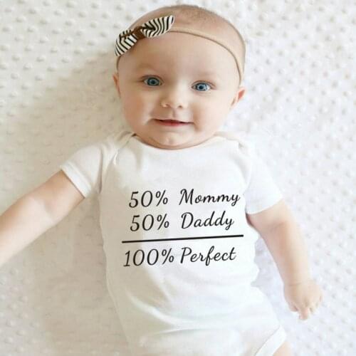Funny Summer Infant Newborn Baby Boys Girls Cotton 50%mommy+50%daddy=100% Perfect Printed Bodysuit Playsuit Baby Casual Outfits