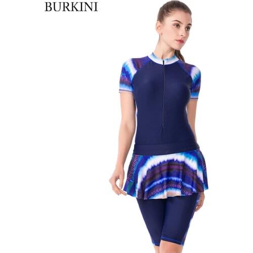 Women Modest Muslim Swimwear Full Cover Short-sleeved Hijab Burkinis Islamic Swimsuit 3 Pieces Plus Size Sport Clothing