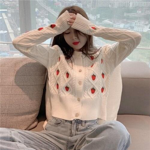 Women Sweater Knitted Pattern Long Sleeve Cardigans Korean Style Casual Single Breasted Tops Autumn Spring Girl Slim Streetwear