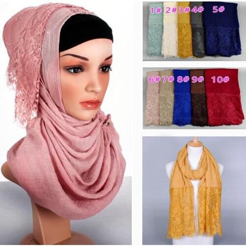 12 pieces/lot) cotton lace floral hijab shawls muslim scarves/scarf GBS183