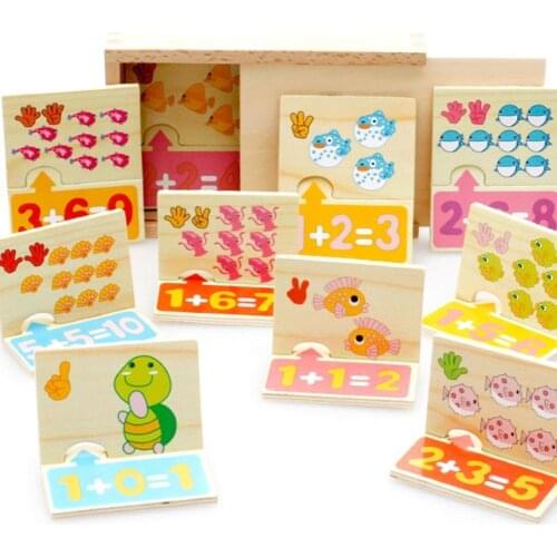 20Pcs Kids Wooden Animal Food Arithmetic Pairing Puzzle Card Early Education Toy