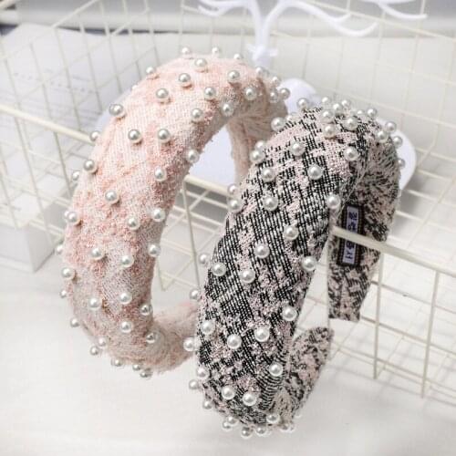 30pcs/lot DIY Simple Multi Worsted Pearl Sponge Head Bands Lady Gauze HeadBands Hair Styling Tools Accessory HA1016