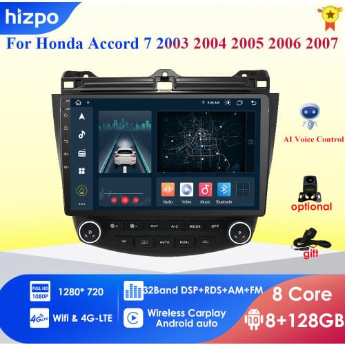 4GB+64GB AI Android 10 Car Radio GPS Navigation for Honda ACCORD 7 2003 2004 2005 2006 2007 Multimedia RDS BT USB DVR AHD Camera