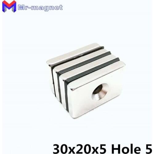 50pcs/lot 30 x 20 x 5mm 5mm countersunk Hole N35 Super Strong Rare Earth Block Neodymium Magnet 30mm*20mm*5mm-5mm