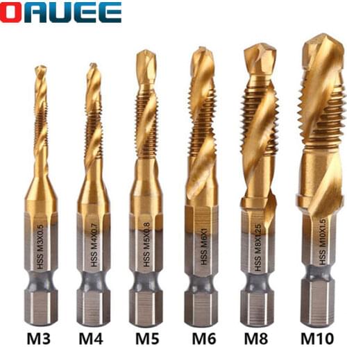Tap Drill Titanium Plated Hex Shank HSS Screw Thread Metric Tap Drill Bits Screw Machine Compound M3 M4 M5 M6 M8 M10 Hand Tools