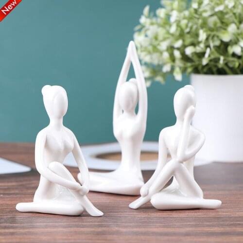 6 Styles Meditation Yoga Pose Statue Ceramic Yoga Figure Decor Ornament Yoga Lady Figure Statue Home Studio