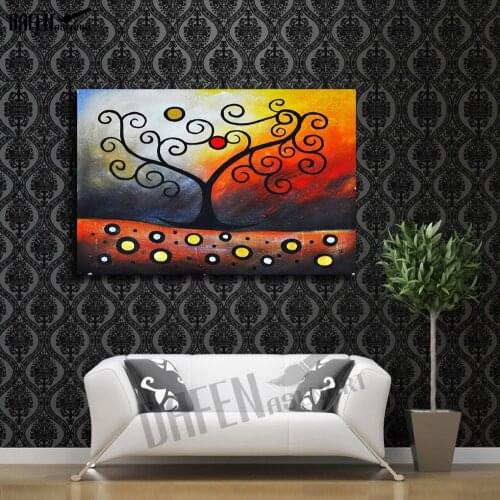 Abstract Hand Painting Yellow Red Tree Oil Painting On Canvas Modern Wall Picture for Living Room Home Decor Wall Art No Framed