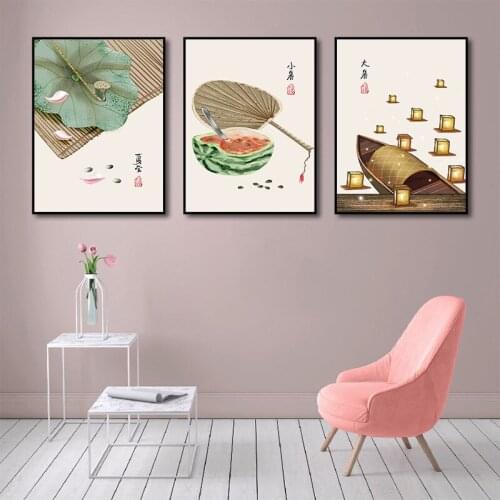 Abstract Wall Art Chinese Style Summer Lotus Pond Fruit Paintings Canvas Posters Prints for Living Room Bedroom Corridoration