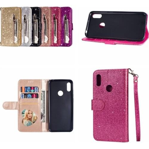 For Iphone 11 Pro XS MAX XR X 10 8 7 6 Note 10 9 S10 Multifunction Bling Glitter Leather Wallet Case Zipper Sparkle ID 1PCS