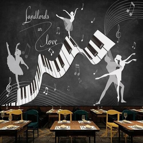 Custom Mural Wallpaper Nostalgic Retro 3D Piano Ballet Graffiti Tooling Background Wall Painting Restaurant Cafe Papel De Parede