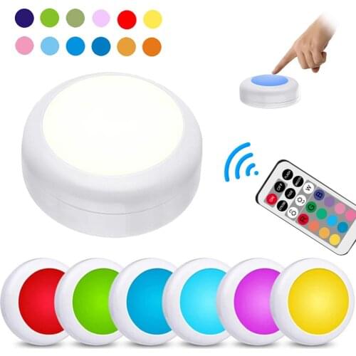 LED Under Cabinet Light RGB 12 Colors Touch Dimmable Night Lamp Stair Hallway Kitchen Cupboard Wardrobe Wireless puck light