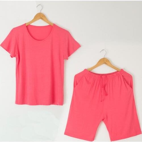 Summer pajamas women modal round neck sleepwear short-sleeved shorts nightwear big yards modal pyjamas women summer sleepwear
